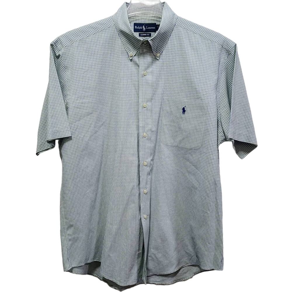 Ralph Lauren Men Classic Fit Button Green/Purple Check Short-Sleeve Shirt Large